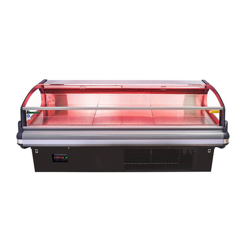 مروحة الفولاذ المقاوم للصدأ تبريد عرض اللحوم الثلاجة -2 إلى 8.C مع ضوء LED