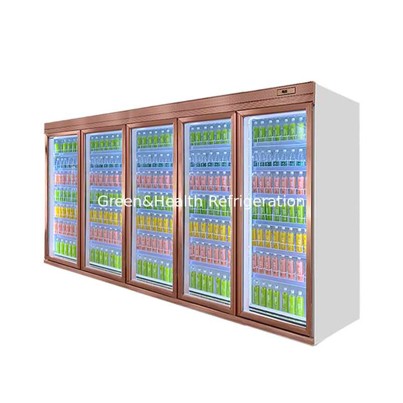 5 طبقات قابلة للتعديل الرف الباب الزجاجي مشروبات المبرد مع نظام تبريد المروحة وحجم قابلة للتخصيص