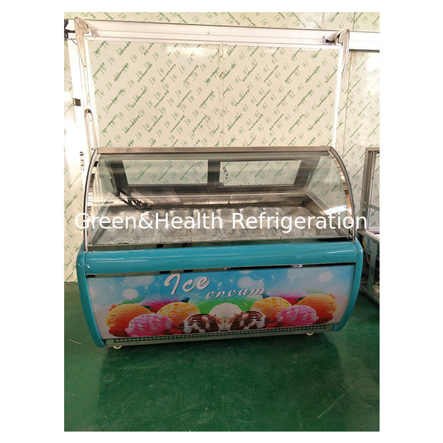 مجمد عرض آيس كريم زجاجي منحني مباشر من المصنع بسعة 16 صينية مع ترموستات قابل للتعديل