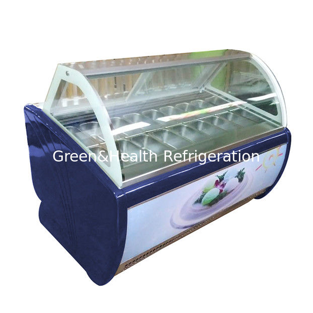 مجمد عرض آيس كريم زجاجي منحني مباشر من المصنع بسعة 16 صينية مع ترموستات قابل للتعديل