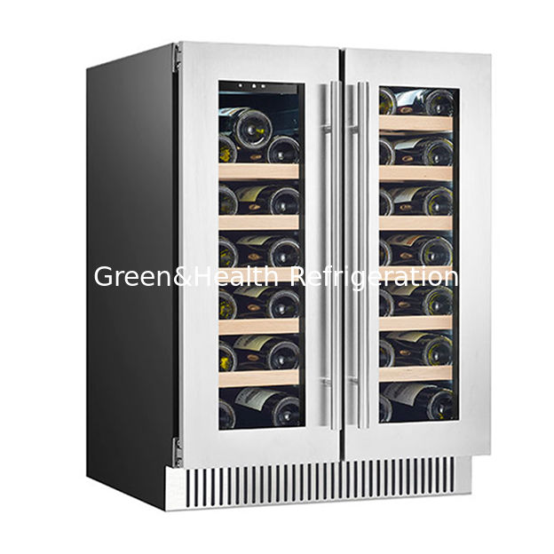 شهادة ETL 68 زجاجتين أبواب زجاجية مناطق درجة حرارة مستقلة أرفف خشب البلوط مخزن النبيذ الأحمر الثلاجة المبردة