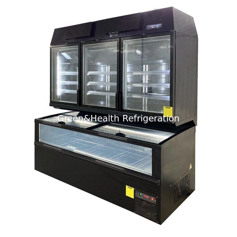 Commercial Combined Display Freezer Top Glass Door & Bottom Island Chest Freezer for Supermarket