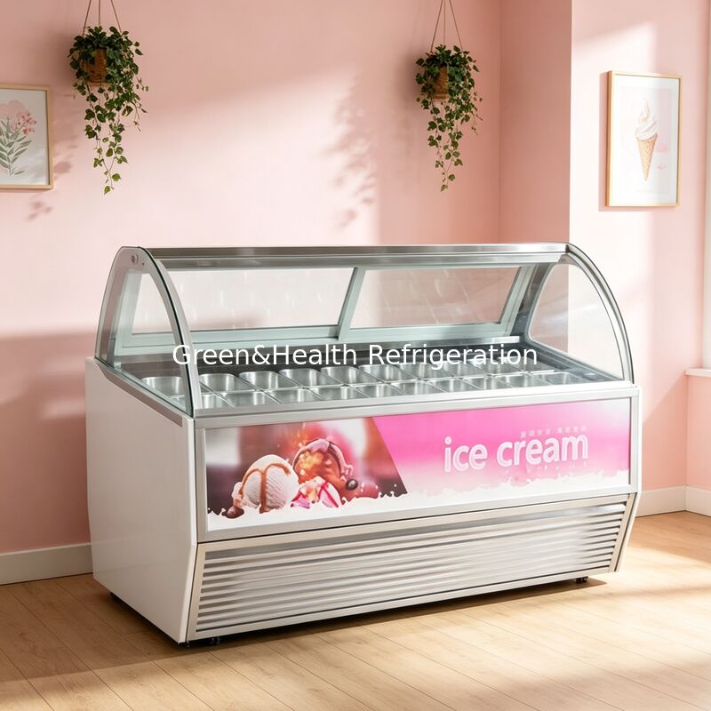 Commercial Ice Cream Display Freezer with Adjustable Thermostat Stainless Steel Three-Layer Anti-Fog Glass