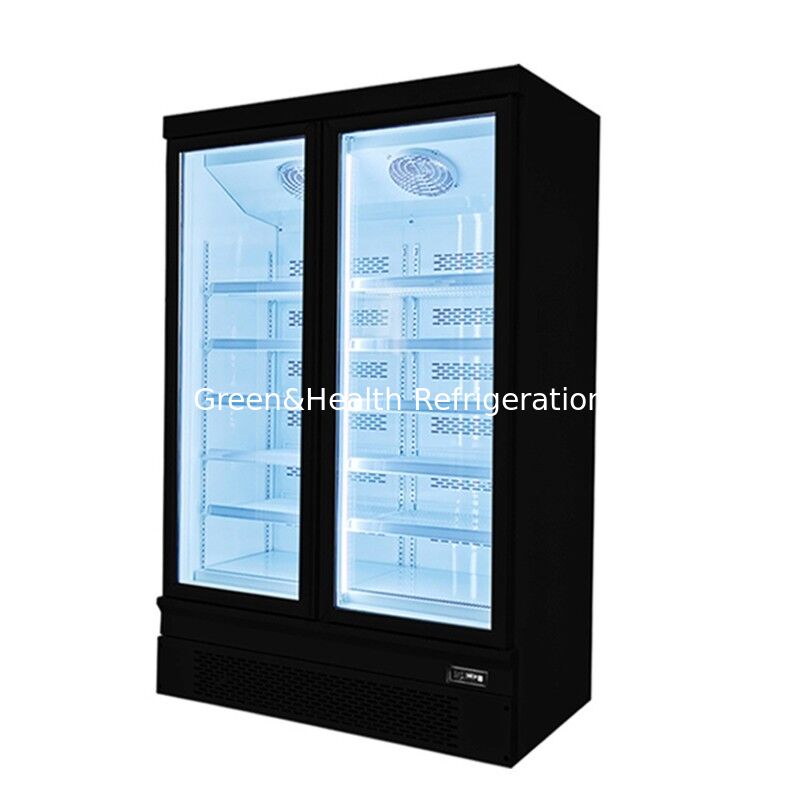 Bottom Mounted Upright 2 Glass Door Commercial Display Freezer with Automatic Defrost and Stainless Steel Exterior