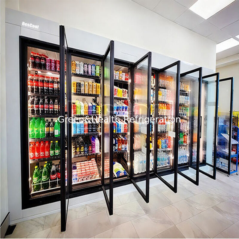 Commercial Pu Panel Display Glass Door Cold Storage Chamber Room Walk In Freezer For Supermarket