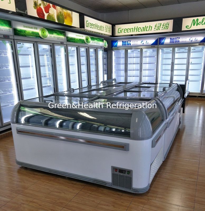 1.9m التجارية الجزيرة العرض الثلاجة مع الضوء LED و R404a المبرد 2100x890x890mm الصندوق الثلاجة
