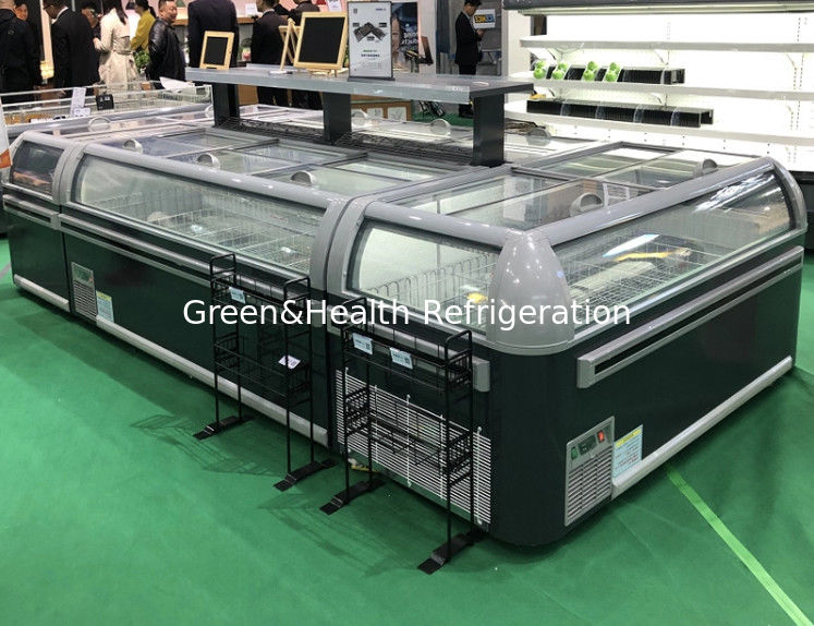 1.9m التجارية الجزيرة العرض الثلاجة مع الضوء LED و R404a المبرد 2100x890x890mm الصندوق الثلاجة