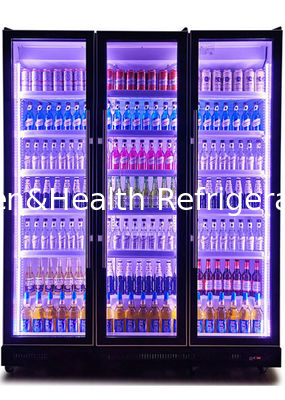 ثلاجات عرض بيرة بباب زجاجي أسود عمودي مع نظام تبريد بالمروحة