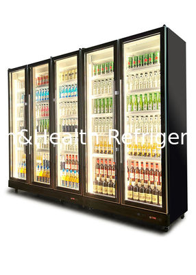 باب زجاجي مغلق ذاتيًا ثلاجة مشروبات غازية سوداء منتصبة لـ KTV