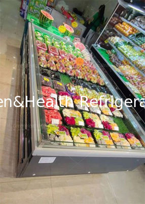 خضروات فواكه مفتوحة عرض تبريد الفولاذ المقاوم للصدأ سوبر ماركت جزيرة الفريزر