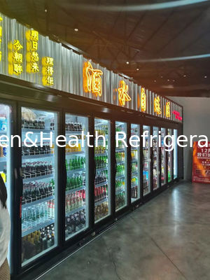 مبرد المشروبات التجارية ذو الرأس المسطح بخمسة أبواب زجاجية ثلاجة سوبر ماركت كبيرة