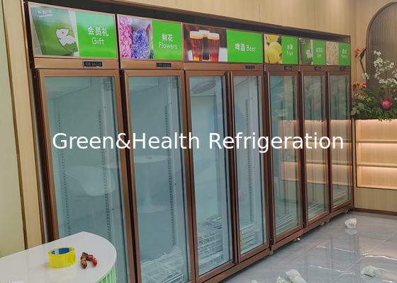 سوبر ماركت باب زجاجي عرض عمودي ثلاجة مشروبات ثلاجة 452 لتر