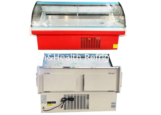 R404a 2M ديلي عرض ثلاجة زجاج منحني معرض اللحوم