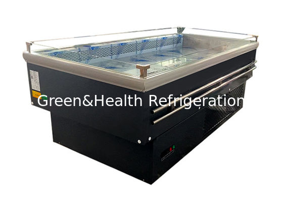 التبريد الثابت السوبر ماركت جزيرة الثلاجة التجارية الزجاج المفتوح عرض الفاكهة الأفقي