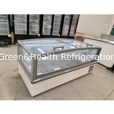 خزانة العرض الزجاجية الشبيهة بالنافذة الكبيرة سوبر ماركت جزيرة التجميد مع الألومنيوم الداخلي المنقوش