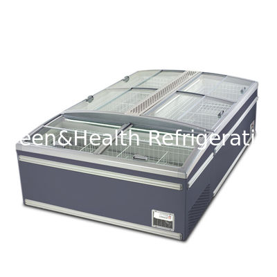 ثلاجة جزيرة تجارية أفقية زجاجية من الفولاذ المقاوم للصدأ للمنتجات المجمدة
