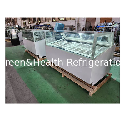 الزجاج المنحني / الزاوية اليمنى من الفولاذ المقاوم للصدأ العرض الآيس كريم الثلاجة