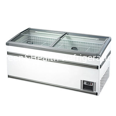 ثلاجة عرض جزيرة لتخزين المنتجات المجمدة في السوبر ماركت / أرز-زلابية باللحم / أسماك مجمدة، أبيض / رمادي