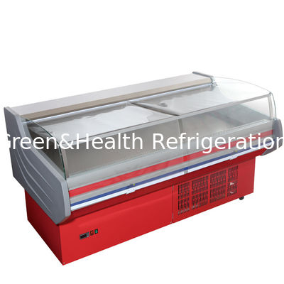 بنفايات ديلي عرض الثلاجة ، التجميد العرض التجاري المفتوح مع الزجاج المنحني للحوم المأكولات البحرية