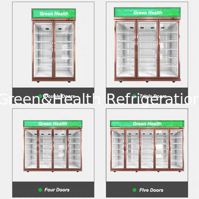 R134 سوبر ماركت تستقيم ثلاجة تجارية باب زجاجي